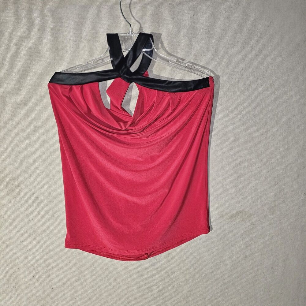 Monaco Red And Black Sexy Blouse Sz M-L Shoulder Cut Out Going Out Cocktail